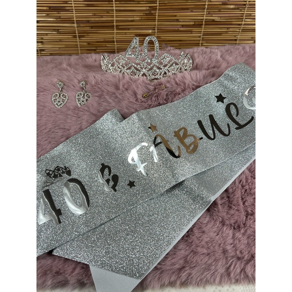 40th Birthday Sash with Rhinestone - Glamorous Silver Gifts For Her